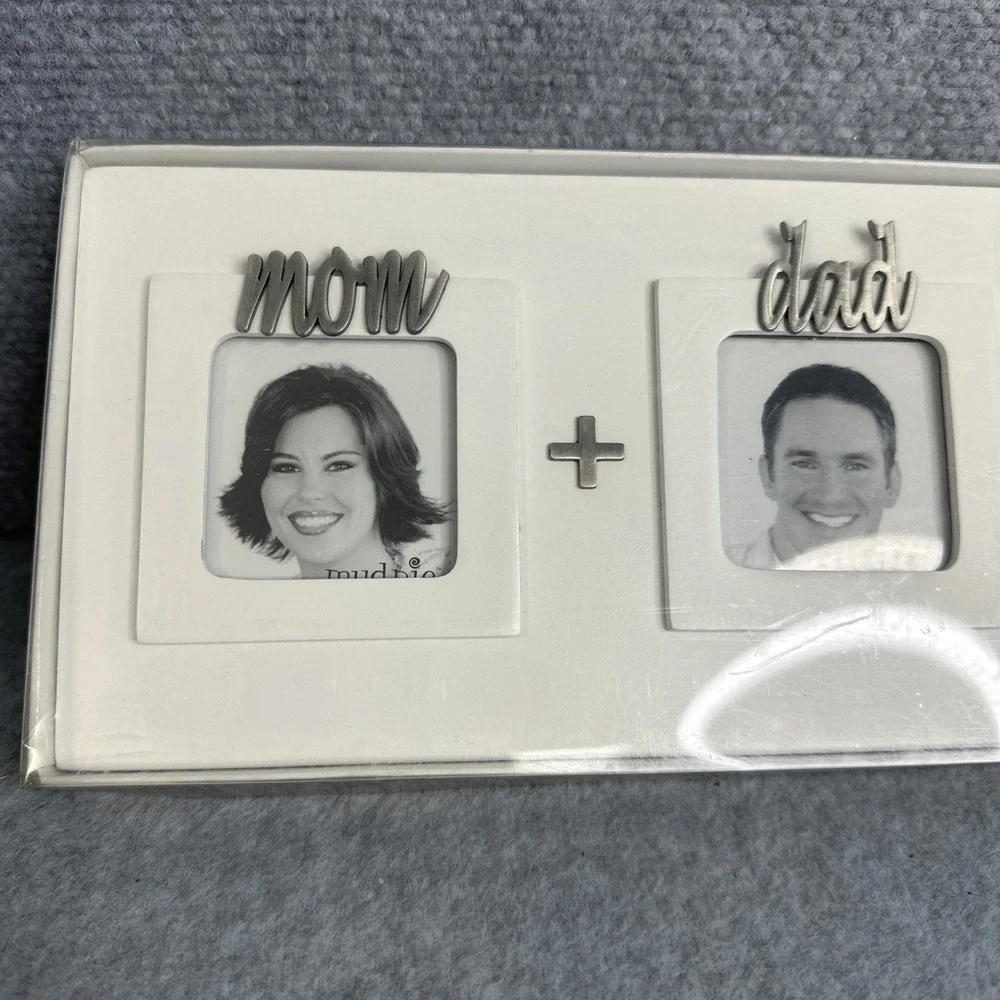 Mudpie Mom + Dad = Me Triple White Photo Frame 13